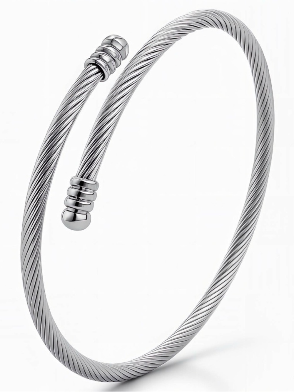 Silver Twisted Cable Open Cuff Stainless Steel Br… - image 1